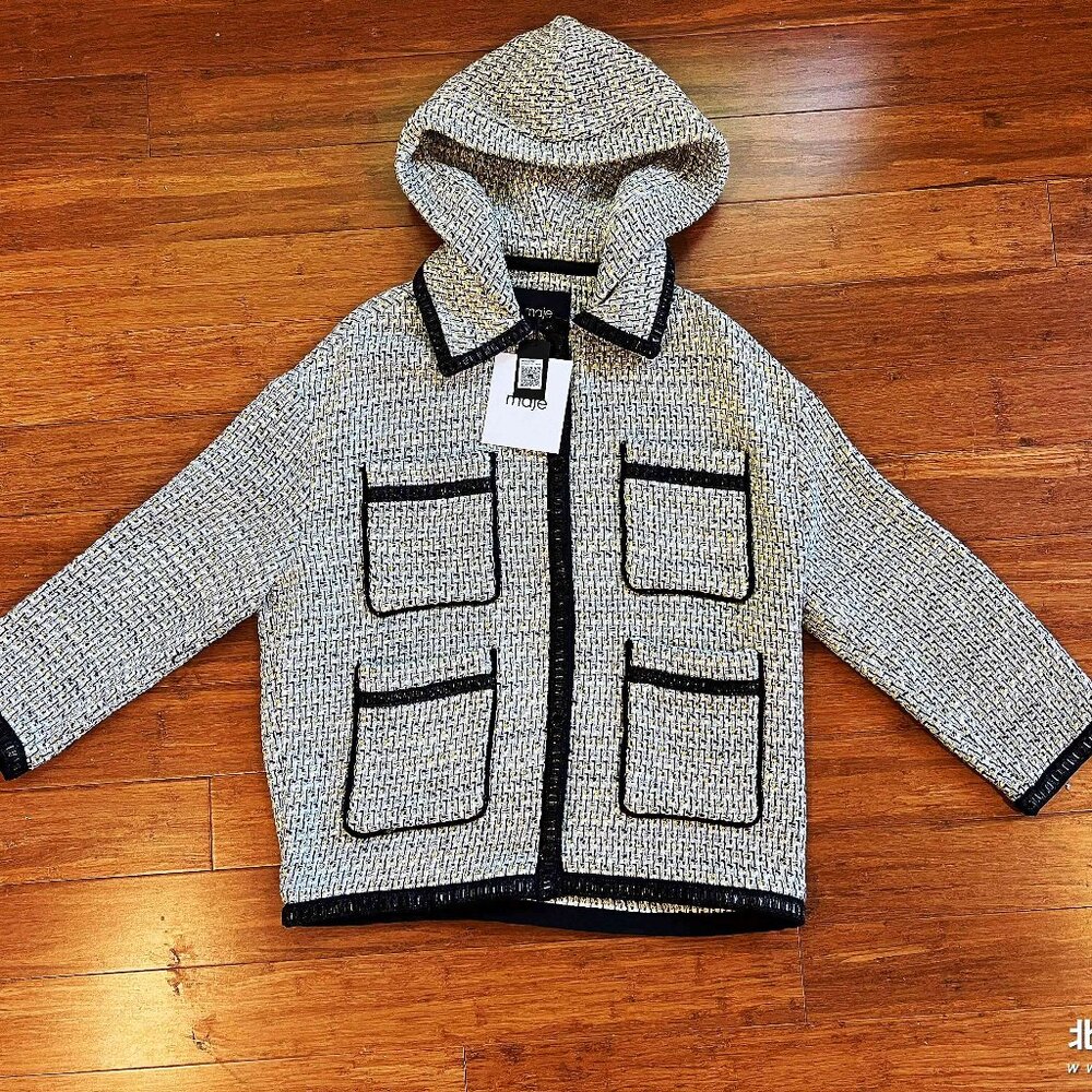 MAJE Tweed hooded coat US S / FR 36